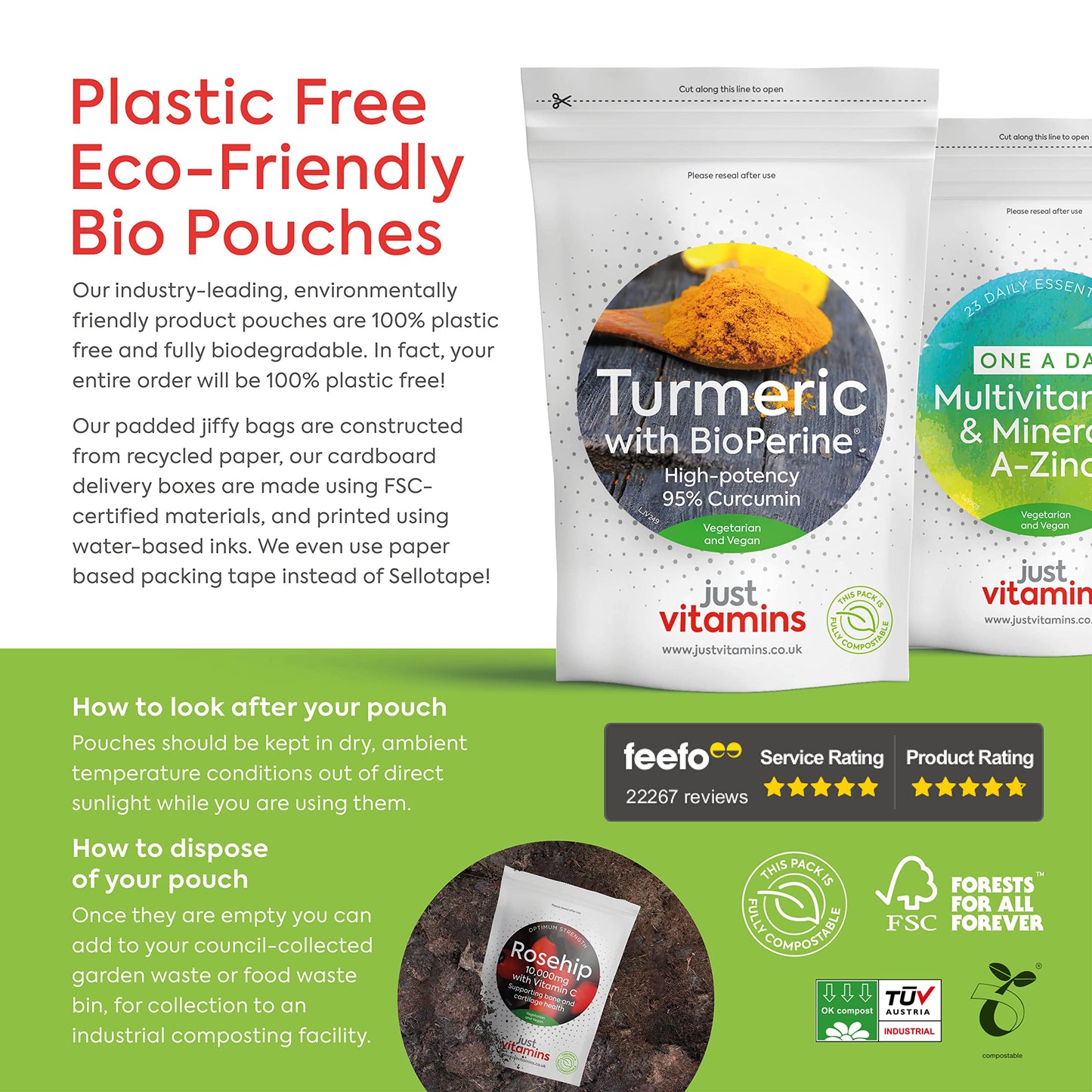 Just Vitamins High Strength Turmeric Curcumin 95% + Black Pepper Bioperine® 10,000mg Tablets x120, 4 Month Supply, Advanced Turmeric Supplement with Patented Black Pepper Extract for Max Absorption - UK Made