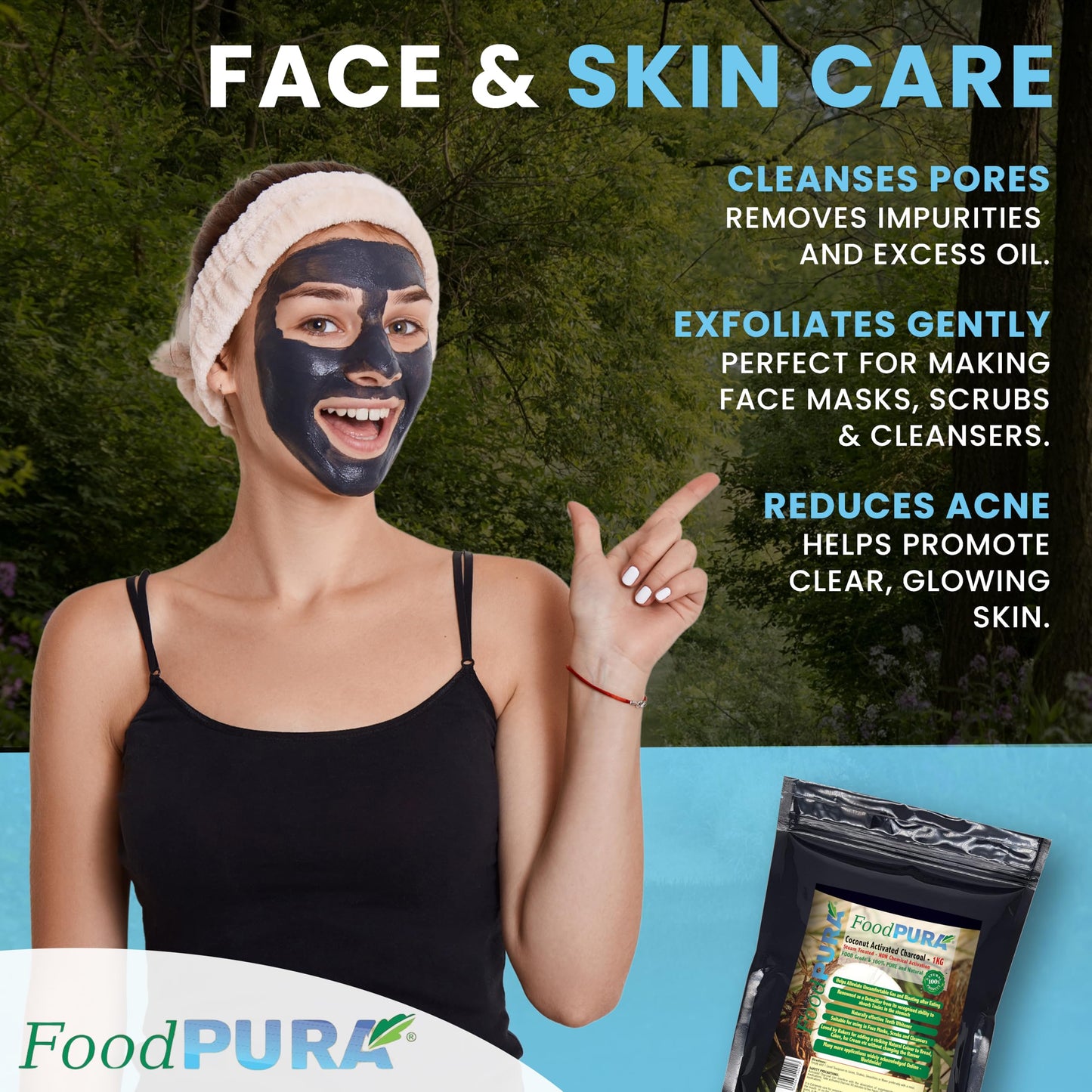 FoodPURA Food PURA® 100G Pure 100% Natural Coconut Activated Charcoal Food Grade Powder - Teeth Whitening, Detox & Bloating Relief
