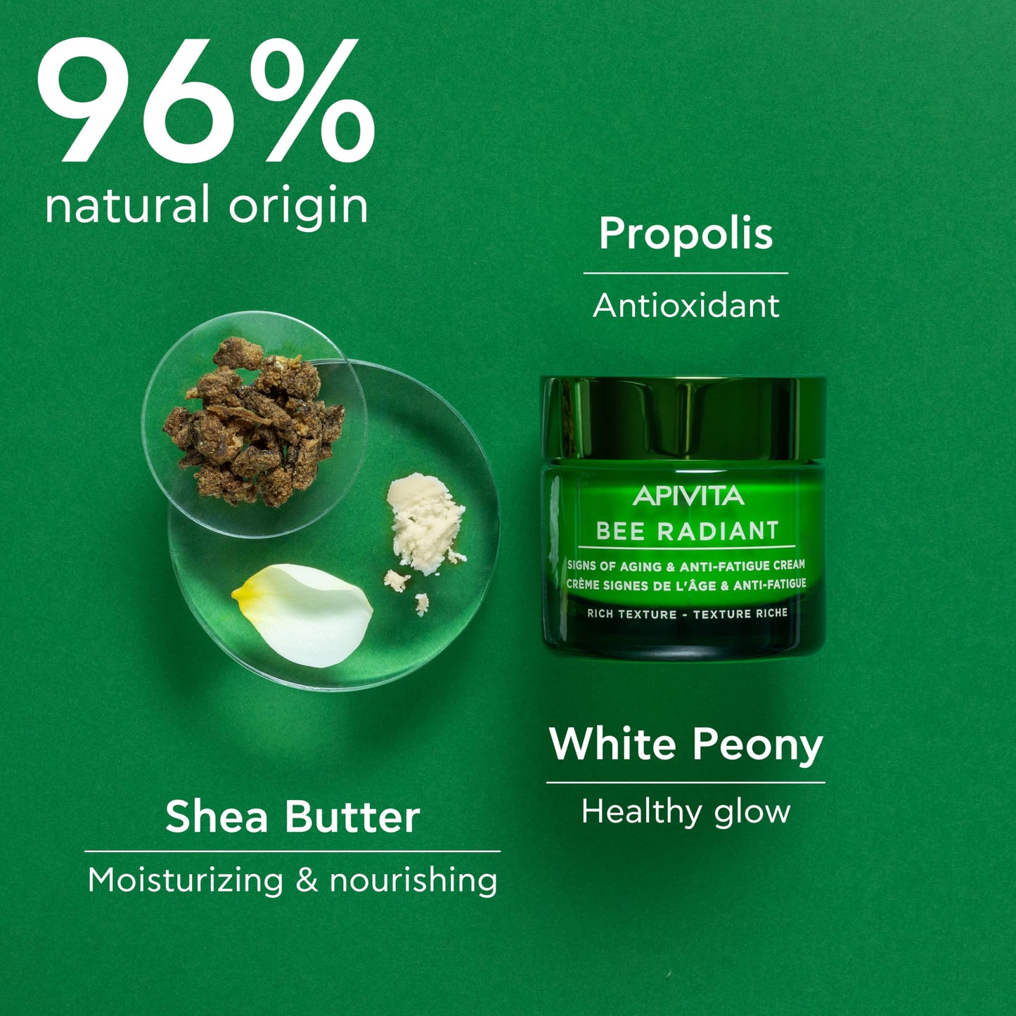 Apivita Bee Radiant Signs of Aging & Anti-Fatigue Face Cream 50ml - Antiwrinkle Moisturizer for Dry Skin With Propolis & White Peony - Fights Lines, Wrinkles & Fatigue Signs, Boosts Brightness
