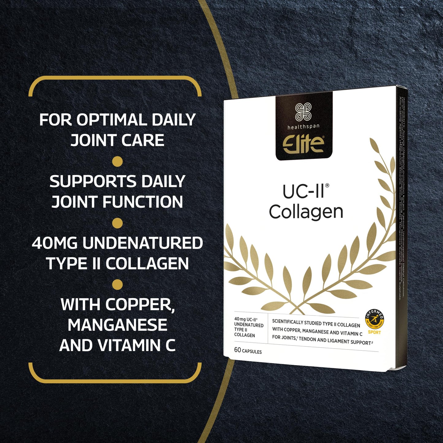 Healthspan Elite UC-II® Collagen (60 Tablets) | Contributes to Normal Collagen Formation | Supports Joint Function and Tendon & Ligament Support | Effective Daily dose at just 40 mg UC-II