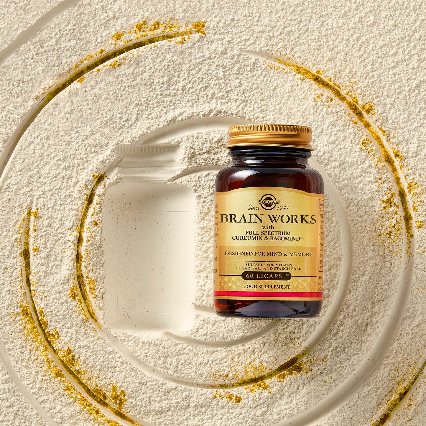 SOLGAR Solgar Brain Works with Full Spectrum Curcumin & BacoMind - Mind and Memory Vitamines - Choline Supplement - Supports Focus & Mental Performance - Gluten Free - Vegan Capsules - Pack of 60