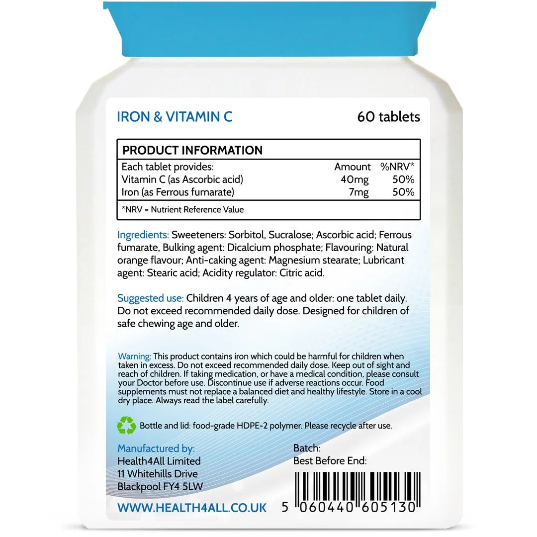 Health4All Kids Iron 7mg 90 Chewable Tablets, Orange Flavoured