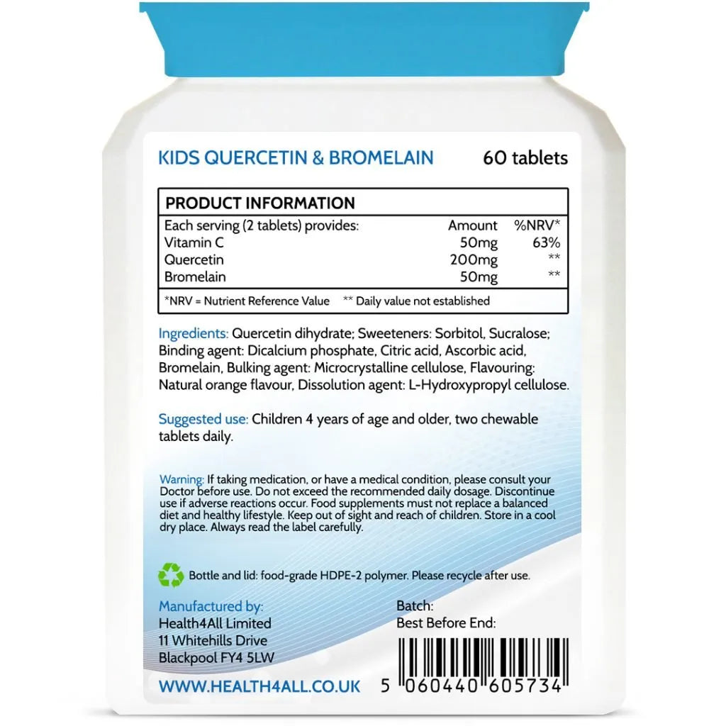 Health4All Kids Quercetin 60 Chewable Tablets, Orange Flavor