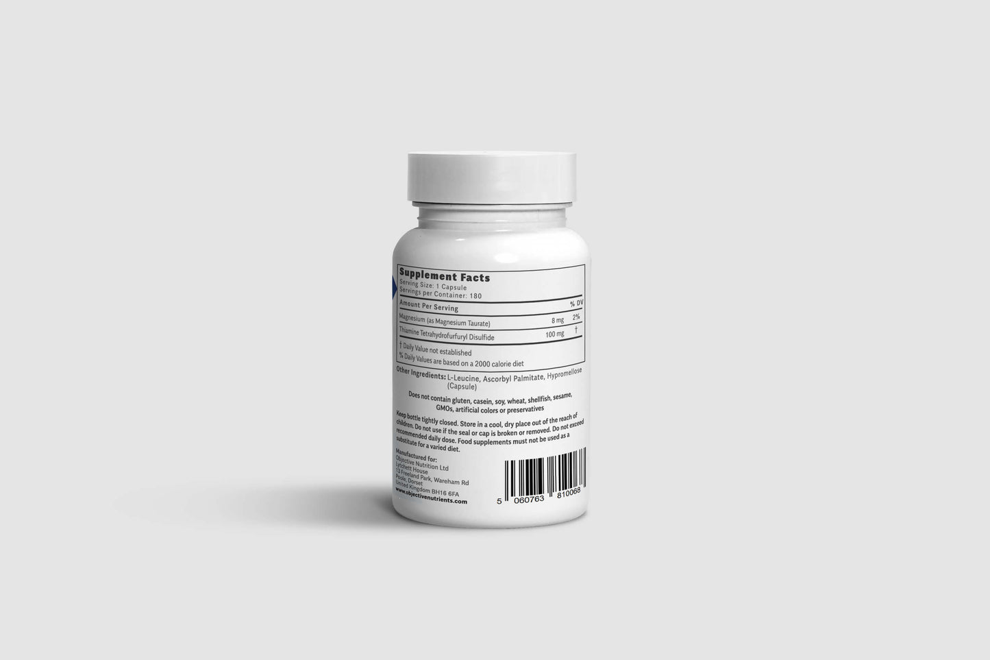 Objective Nutrients Thiamax Vitamin B1 (Thiamine TTFD) Capsules, 100mg, 60 Count