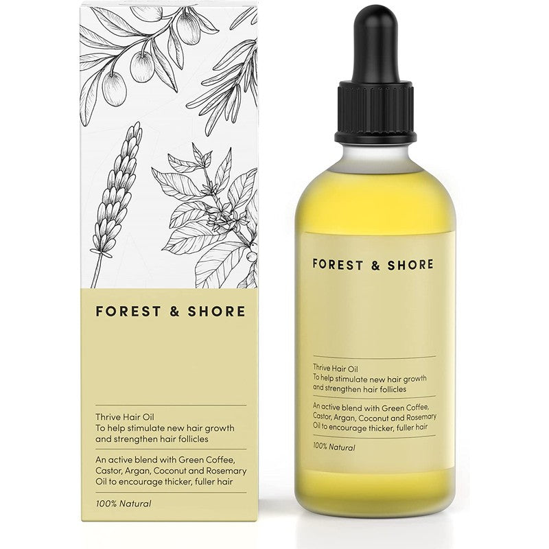 Forest & Shore Hair Growth Oil 100% Natural with Caffeine, Biotin, Castor Oil, Argan, Coconut and Rosemary Oil, 100ml (3.38 fl oz)