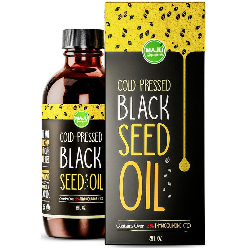 MAJU Black Seed Oil - 3 Times Thymoquinone, Cold-Pressed, 100% Turkish Black Cumin Seed Oil, Liquid Pure Blackseed Oil, Glass Bottle, 8 oz