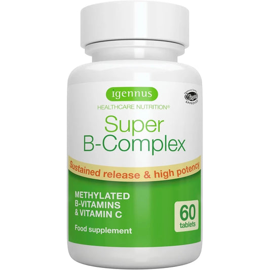Igennus Methylated Super B-Complex, Vitamin B Complex with Vitamin C & Methylfolate, Sustained Release, 60 Tablets
