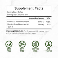 DEAL SUPPLEMENT Vitamin D3 K2 5000IU Softgel, 2-1 Complex, 250 Count