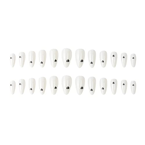 JUSTOTRY 24 Pcs Almond Press on Nails Short with Black Heart Designs,Milky False Nails Oval,French Stick on Nails for Women and Teens,Valentine's Day Fake Nails for Nails Art