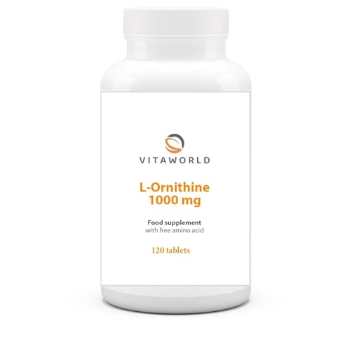 Vita World Vita world L-Ornithine 1000 mg l 120 Tablets l Highly dosed l Vegan l Ideal as a Supplement for an Increased Protein Intake l no additives l Gluten and Lactose-Free