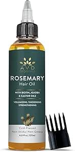 AVD ORGANICS AVD Organics Rosemary Hair Oil with Biotin – Strengthening, Nourishing, and Volumizing | Infused with Jojoba & Castor Oil | Non-GMO, 120ml