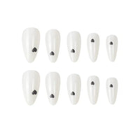 JUSTOTRY 24 Pcs Almond Press on Nails Short with Black Heart Designs,Milky False Nails Oval,French Stick on Nails for Women and Teens,Valentine's Day Fake Nails for Nails Art