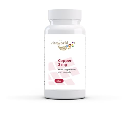 Vita World Vita world Copper 2 mg l Copper Gluconate l high bioavailability l Vegan l 1 Year Supply - 365 Tablets