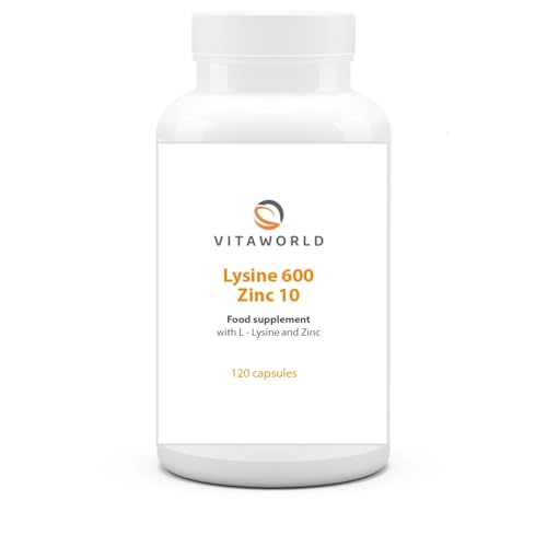 Vita World Lysin 600 + zinc 10 l 120 Capsules l Vegan l Pure lysin and zinc – no unwanted substances