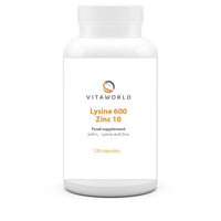 Vita World Lysin 600 + zinc 10 l 120 Capsules l Vegan l Pure lysin and zinc – no unwanted substances