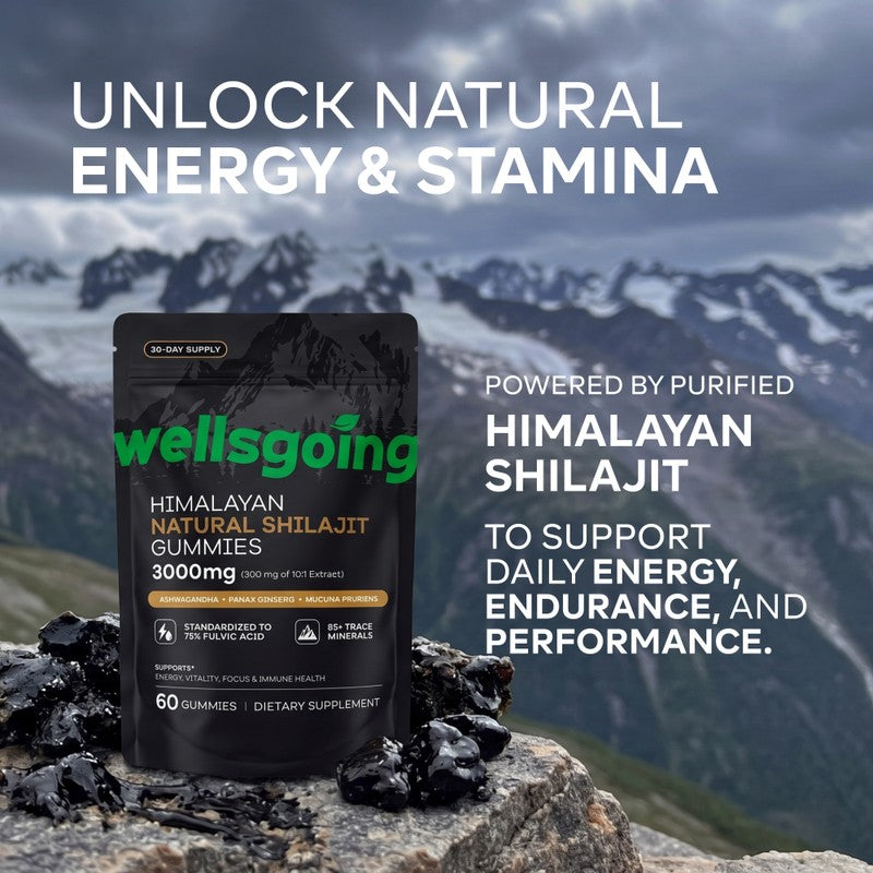 Himalayan Shilajit Gummies – 75% Fulvic Acid, Energy & Vitality Support with Ashwagandha – Daily Wellness Supplement – 60 Gummies