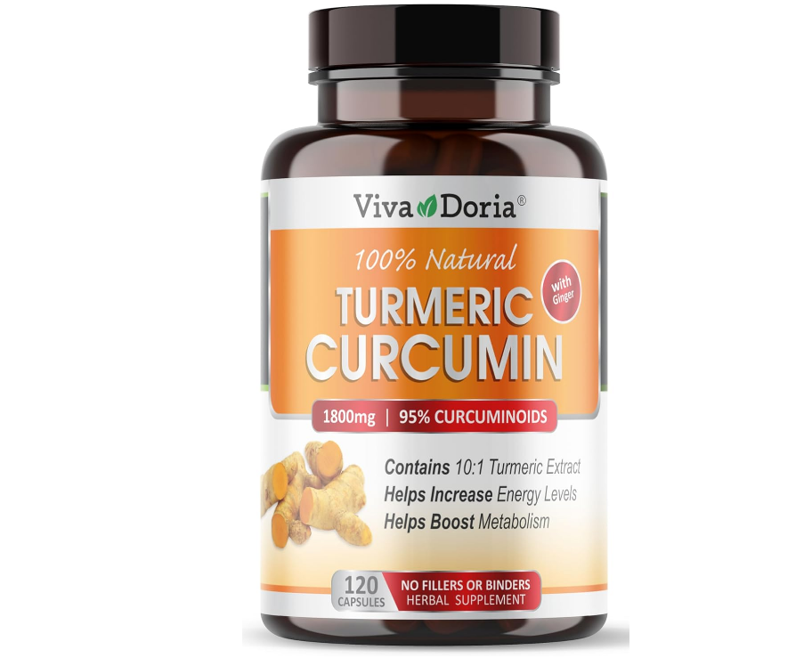 Viva Doria Turmeric Curcumin with Ginger, 95% Standardized Curcuminoids, Turmeric Herbal Extract, 1800mg, 120 Capsules