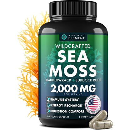 Secret Element Irish Sea Moss Advanced with Burdock Root, Bladderwrack & Muira Puama, 120 Caps