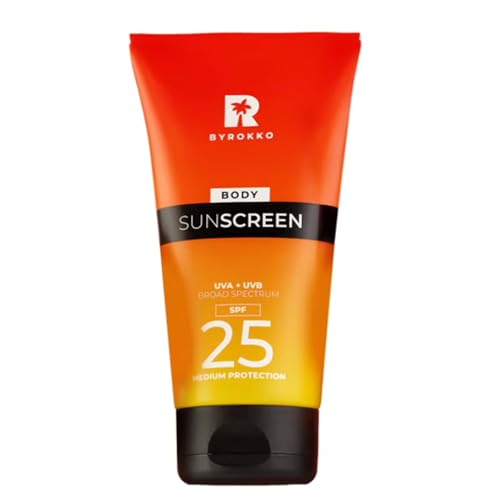 BYROKKO Body Sunscreen SPF 25, 150 ml - Broad Spectrum Protection Sun Cream for Sensitive Skin – Lightweight, Non-Greasy, Hydrating with Shea Butter & Vitamin E, Tropical Scent, No White Cast