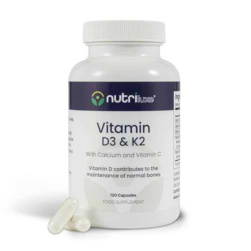 nutriluxe Nutriluxe Vitamin D3 with Vitamin K2 120 Capsules - 4000iu Vitamin D with Calcium and Vitamin C High Strength – Supplements for Bones and Joints, Immune Health for Men & Women