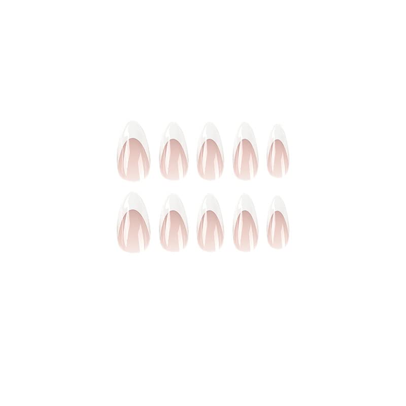 Maggidea French Tip False Nails, French Stick on Nails, 24pcs Strong Almond Style Press On Nails with Glue Elegant White Tips Design Fake Nails for Women Girls (Almond- Pink)