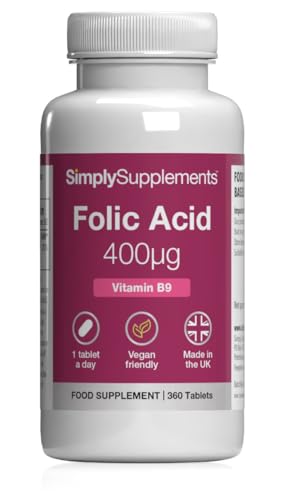 Simply Supplements Folic Acid 400µg (Vitamin B9) | Supports Maternal Folate Status | Suitable for Vegans & Vegetarians | 360 Tablets = 12 Months' Supply | Pregnancy Care | Manufactured in The UK