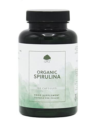 Organic Spirulina Capsules | 500mg of Spirulina per Capsule | 120 Vegan Capsules | Organically Grown in The Mongolian Plateau | G&G Vitamins