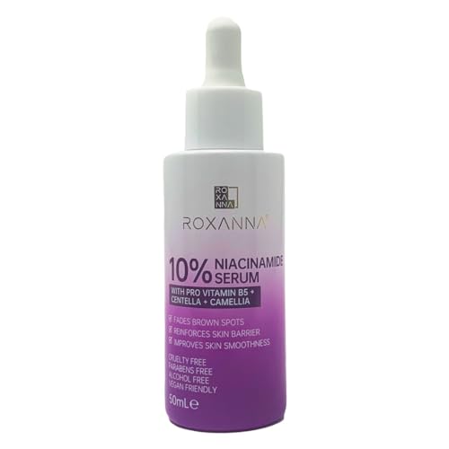 Roxanna 10% Niacinamide Face Serum 50ml with Pro Vitamin B5, Centella, Camellia Tackles Blemishes, Minimises Pore Appearance, Fades Brown Spots
