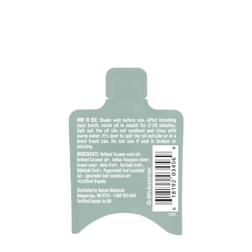 Banyan Botanicals Organic Daily Swish Mint Travel Packets - 12 ct - Ayurvedic Oil Pulling Mouthwash Oil for Oral Health - Coconut Oil Blend for Teeth and Gums