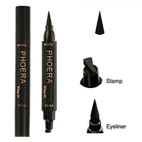 Phoera PHOERA 2 in 1 Wing Cat Eye Liner + Stamp Winged Long Lasting Liquid Eye Liner Waterproof & Smudge proof Makeup Black Eyeliner Pen Winged Eyeliner Pencil - AQUAPURITY (THIN STAMP)