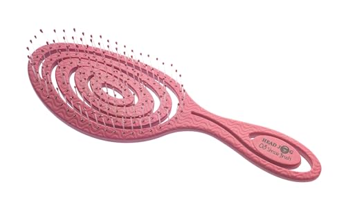 Head Jog 08 Paddle Brush Flexible Soft Pin Bristles, Detangling Wet Or Dry Hair. Gentle Brushing Hairbrush. Detangle Brushes For Straight, Curly & Wavy Hair Types. (Rose)