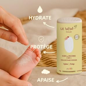 Le bébé français bio Baby Powder Vegan & Organic 2 in 1 - Talc-Free - Change & Milky Bath - Natural moisturises and Protects - Plant Based with Oatmeal & Rice Starch - Sensitive Skin 100g (2)