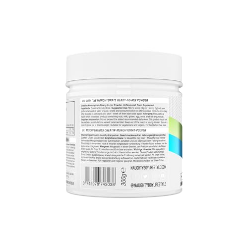 Naughty Boy Micronised Creatine Monohydrate Powder, 100% Pure 200 Mesh Creatine, Unflavoured, 300g, 100 Servings