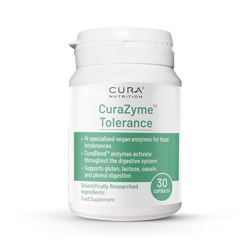 Cura Nutrition CuraZyme Tolerance 30 Capsules | Digestive Enzyme Nutritional Supplements | Vegan Digestive Enzymes Complex | Protease, Amylase, Lactase Enzyme Tablets