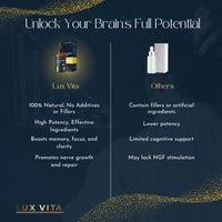 Lux Vita Organic Mushroom Lions Mane Supplement 1180mg Vegan and Non-GMO Extra Strength Liquid Drops for Brain Booster, Immune Support and Nerve Health