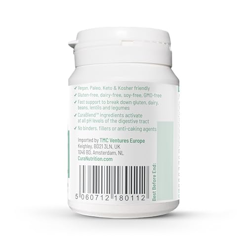 Cura Nutrition CuraZyme Tolerance 30 Capsules | Digestive Enzyme Nutritional Supplements | Vegan Digestive Enzymes Complex | Protease, Amylase, Lactase Enzyme Tablets
