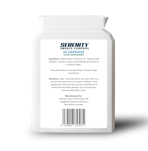 Serenity Sweats Control 30 Capsules - Reduce Excess Sweating, Sweat Less & Stay Dry