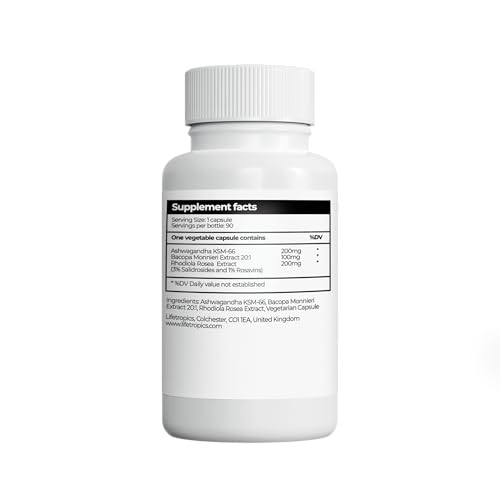 Lifetropics Adaptogen Complex - Ashwagandha KSM-66, Rhodiola Rosea, Bacopa Monnieri - for Balance, Calm, and Daily Resilience - 90 Vegetable Capsules