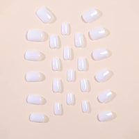 JUSTOTRY 24 Pcs White Solid False Nails Short Pattern,Milky Square Press on Nails,Glossy Fake Nails Medium for Nail Art,Pretty Squoval French Stick on Nail for Women and Teens Gifts