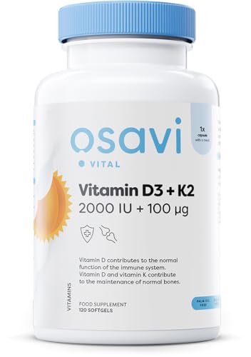 Osavi Vitamin D3 + K2, 2000IU + 100mcg - 120 softgels