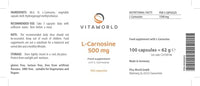 Vita World L-Carnosine 500mg 100 Vegetarian Capsules Made in Germany