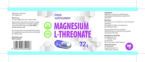 Hepatica Magnesium L-Threonate 2000mg per Serving | 120 Vegan Capsules | High Strength Brain, Memory & Heart Health Support | 3rd Party Lab Tested | Non-GMO & Gluten-Free