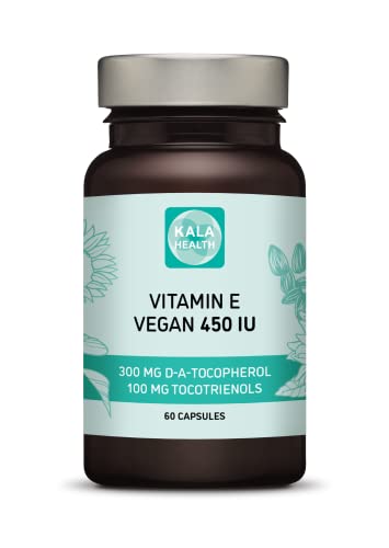 Kala Health Vitamin E 450 IU 400mg Tocopherol + Tocotrienol Vitamin E Vegan - Alpha Tocopherol + All 4 Tocotrienols – Alpha Tocotrienol + Beta Tocotrienol + Delta Tocotrienol and Gamma Tocotrienol