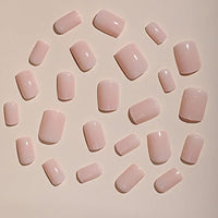 JUSTOTRY 24 Pcs Peach Pink Solid Short False Nails Square Pattern,Glossy Press on Nails, Fake Nails Medium,Reusable Squoval Stick on Nail for Women and Teens Nail Art