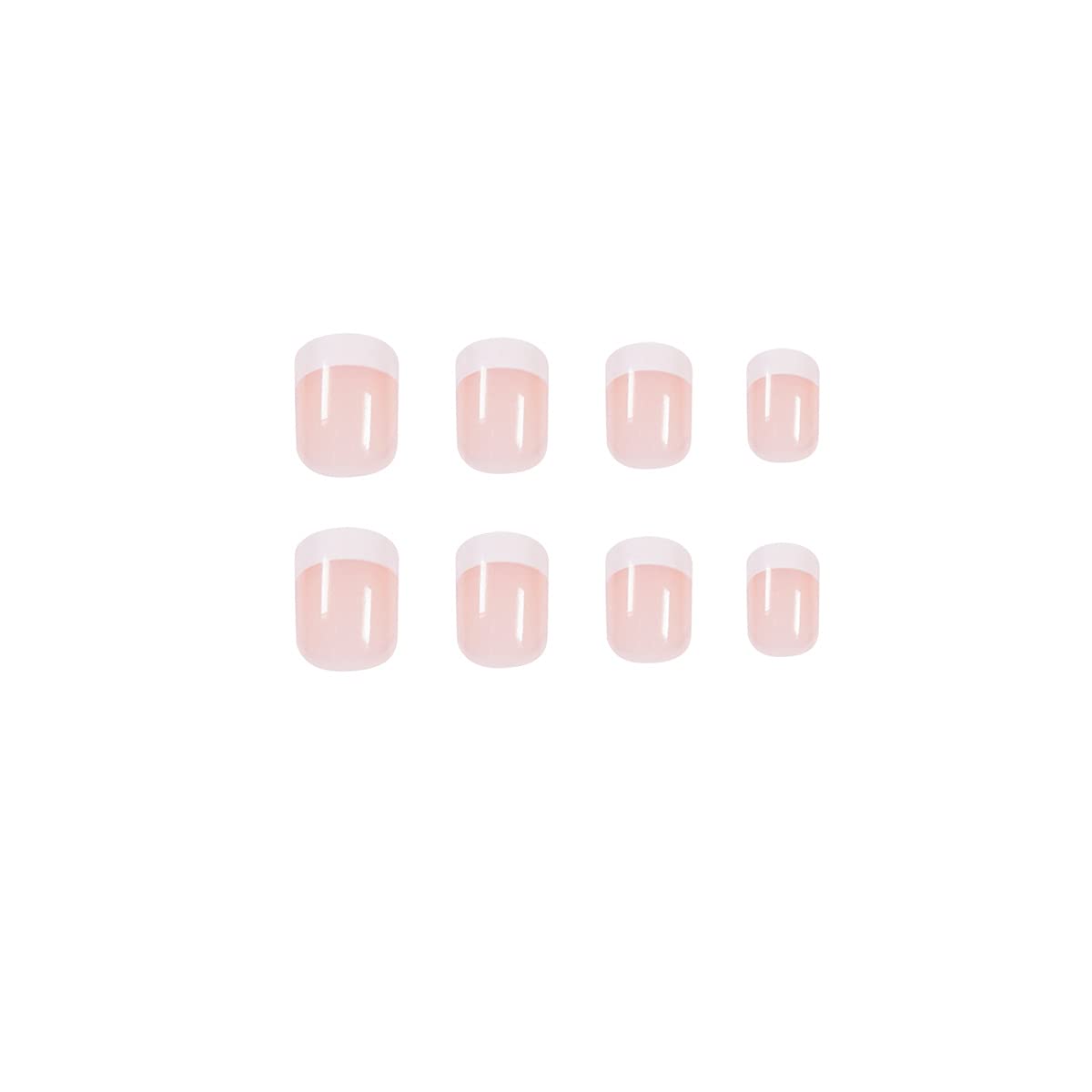 Albiuev 24PCS Short False Nails with Glue Stickers,Coffin Full Cover Acrylic Press on Nails no Glue,Simple Short White French Fake Nails for Women and Girls Nail Art.
