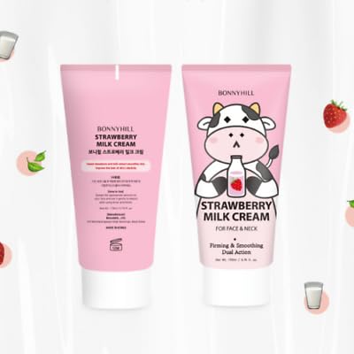 BONNYHILL - Strawberry Milk Cream | For Face & Neck | Firming & Smoothing | 170ml [Imperfect Box]