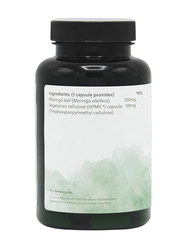 Moringa Capsules | 500mg Moringa Leaf per Capsule | 120 Vegan Capsules | Botanical Supplement | G&G Vitamins