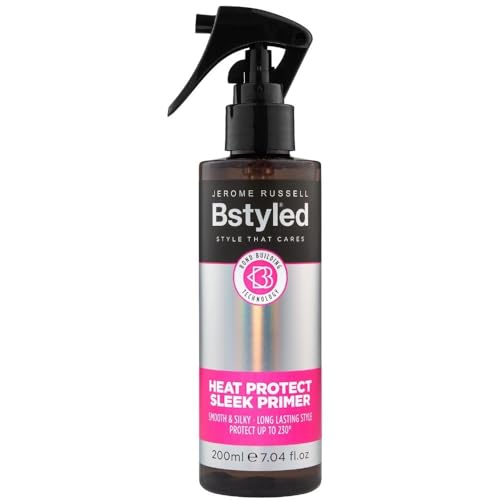 Jerome Russell BStyled Heat Protect Sleek Primer – Heat Protection Spray Up to 230°C | Anti-Frizz, Anti-Humidity & Bond Building Hair Care | Lightweight Vegan Formula for Smooth Hair | 200ml
