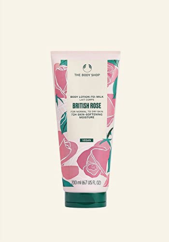 THE BODY SHOP British Rose Lotion to Milk 200ml FOR NORMAL TO DRY SKIN VEGAN 72HR SKIN-SOFTENING MOISTURE