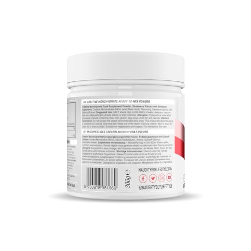 Naughty Boy Micronised Creatine Monohydrate Powder, Creatine Supplement for Strength, Power & Performance, Vegan Friendly, 300g, 60 Servings, Strawberry
